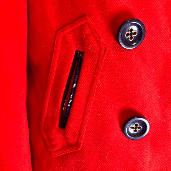 Anne Klein Cardinal Red Double Breasted Jacket With Leather Trim, Size S - Picture 2 of 6